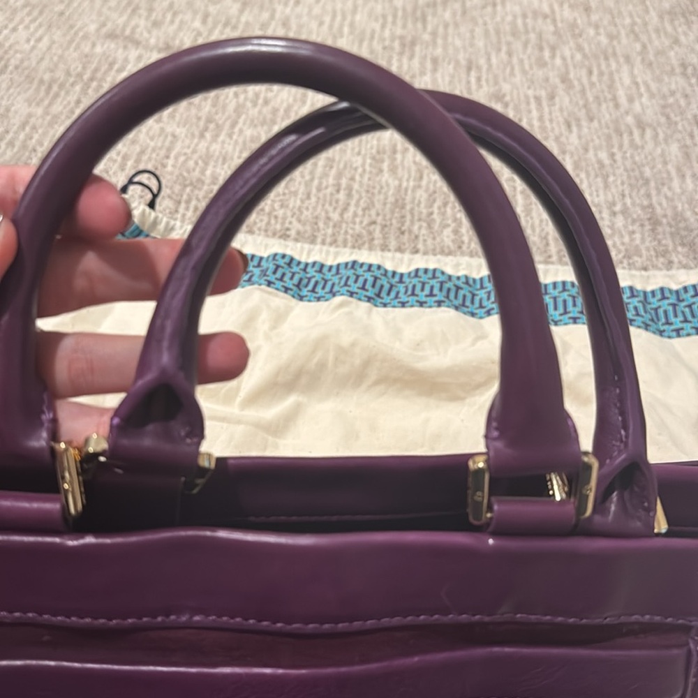 Tory Burch purple suede leather purse crossbody tote bag with gold hardware - Picture 10 of 10